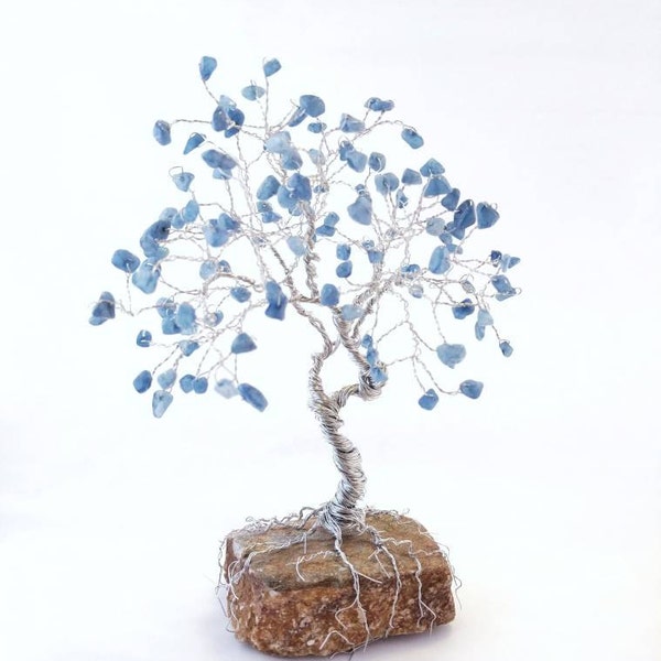 Large Gem Tree, Blue Quartzite, Wire Tree Sculpture, Tree of Life, Beaded Trees, Gemstone Bonsai Tree, Home Decor, Gifts, Yoga Decor