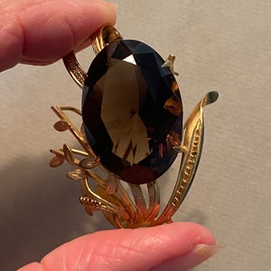 Vermeil Stamped SILVER & Amethyst Glass Dimensional Floral Brooch