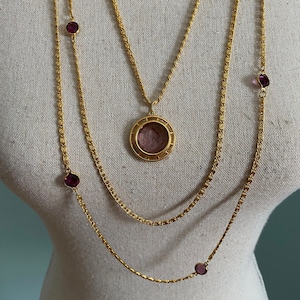 GOLDETTE NY Victorian Revival Three Gold Chain & Amethyst