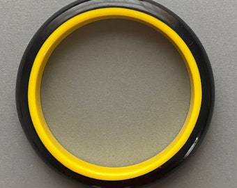 Cool Black & Bright Yellow Layered Lucite Domed Bangle Bracelet