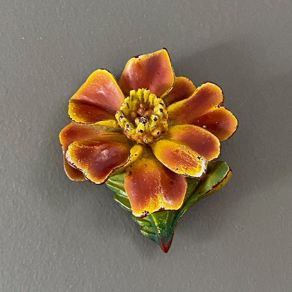 Pretty 1940s Hand Carved Brown, Yellow & Green Painted