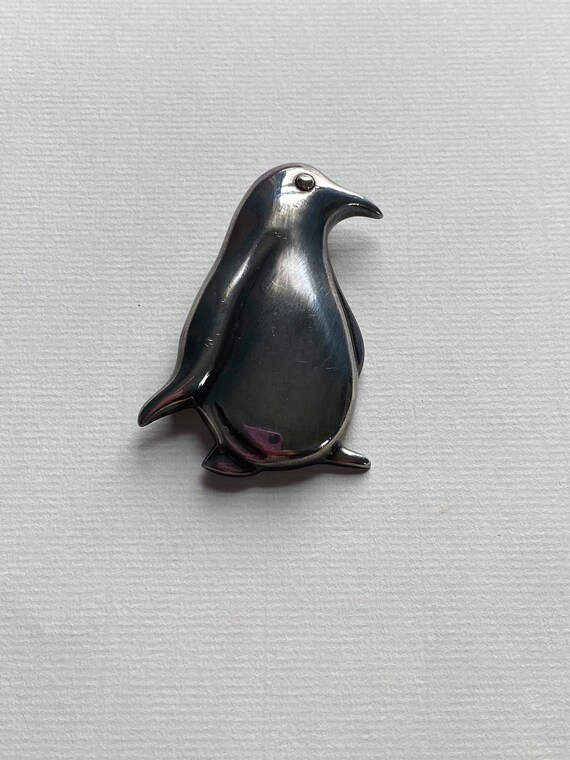 Handsome ZINA Sterling Dimensional Penguin Brooch - image 1