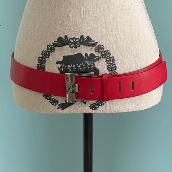 Large ANNE KLEIN Lion Head Logo Red Leather Belt … - image 4
