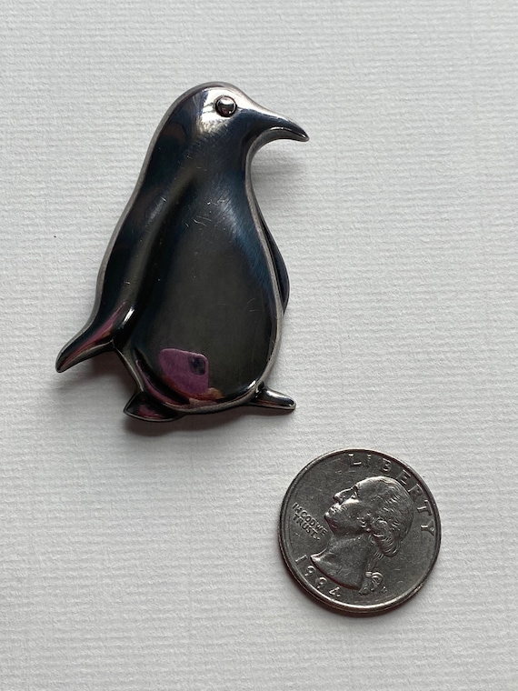 Handsome ZINA Sterling Dimensional Penguin Brooch - image 2