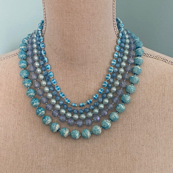 SELINI 5-strand Blue Resin Bead Necklace With Ornate