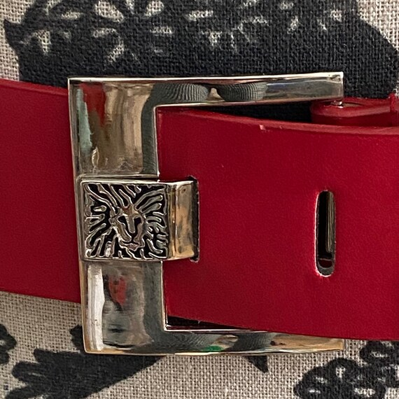 Large ANNE KLEIN Lion Head Logo Red Leather Belt … - image 5