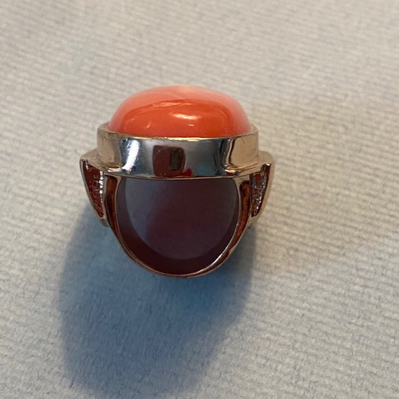 Chunky MCM Gold & Coral Pink Stone Ring - image 4