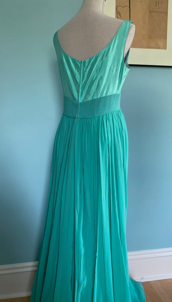 Long 1960s Seafoam Chiffon & Satin Evening Gown S… - image 5