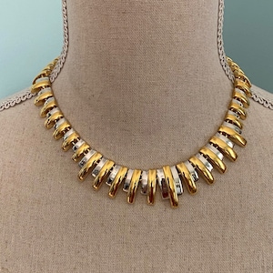 Elegant FAC (Fifth Avenue Collection by Butler) Gold & Silver Tone Modernist Choker Necklace
