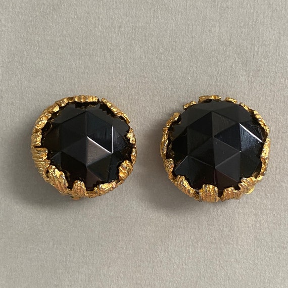 Boucles D'oreilles Clips En Verre Noir Et Métal - Hauteur 6 Cm - Occasion Bon état