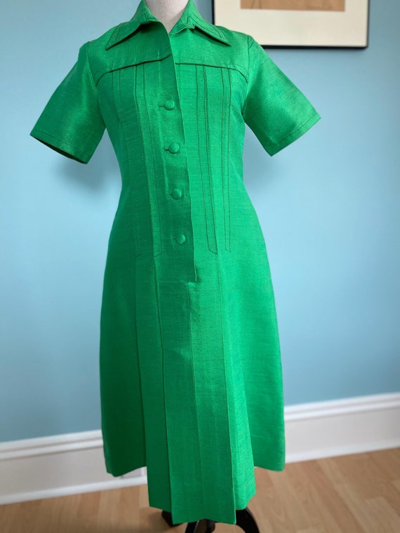 kelly green shirt dress Empire Waist Ruched Satin Bridesmaid Dress | Sage Green main image 1