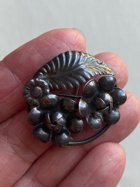 1940S RAFFAELE Sterling Victorian Revival Floral Brooch