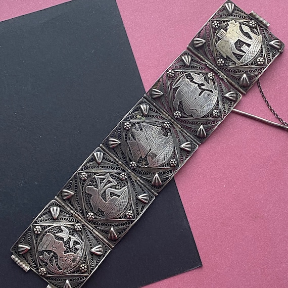Wide Art Deco Period Egyptian Themed Souvenir Silver Panel