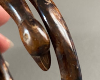 Superb Condition Antique Victorian Carved Wood Snake Bypass Bangle Bracelet