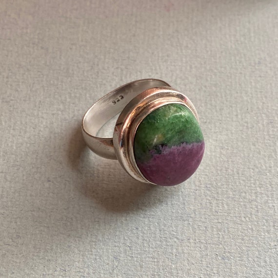 Oval Ruby Zoisite & Sterling Silver Ring - image 1