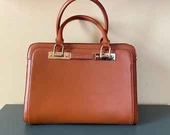 Elegant SHENG DILU Fawn Brown Leather Top Handle Bag Purse