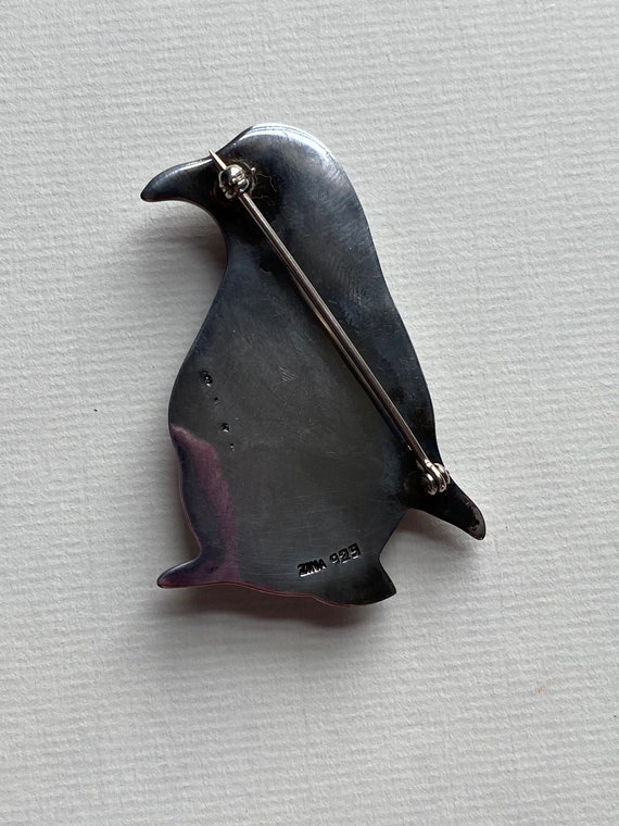 Handsome ZINA Sterling Dimensional Penguin Brooch - image 3