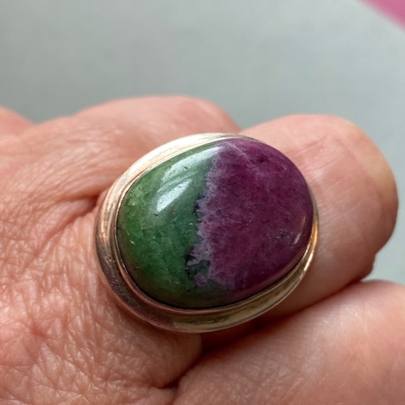 Oval Ruby Zoisite & Sterling Silver Ring - image 2