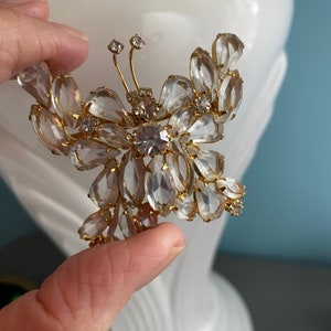 Charming Large Open Back Clear Austrian Crystal & Gold Tone Butterfly Brooch