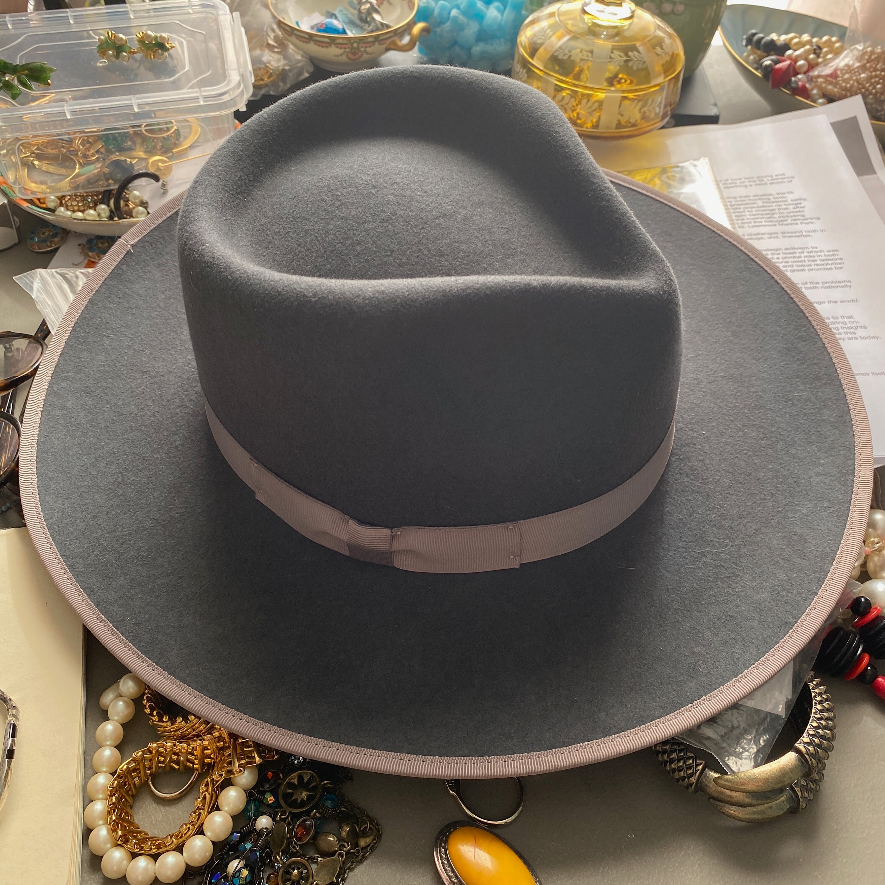 GIGI PIP JAMES FELT CAP Light Grey with Camel Band Small 57 Wes Fedora - Light Grey BLEMISHED main image 4