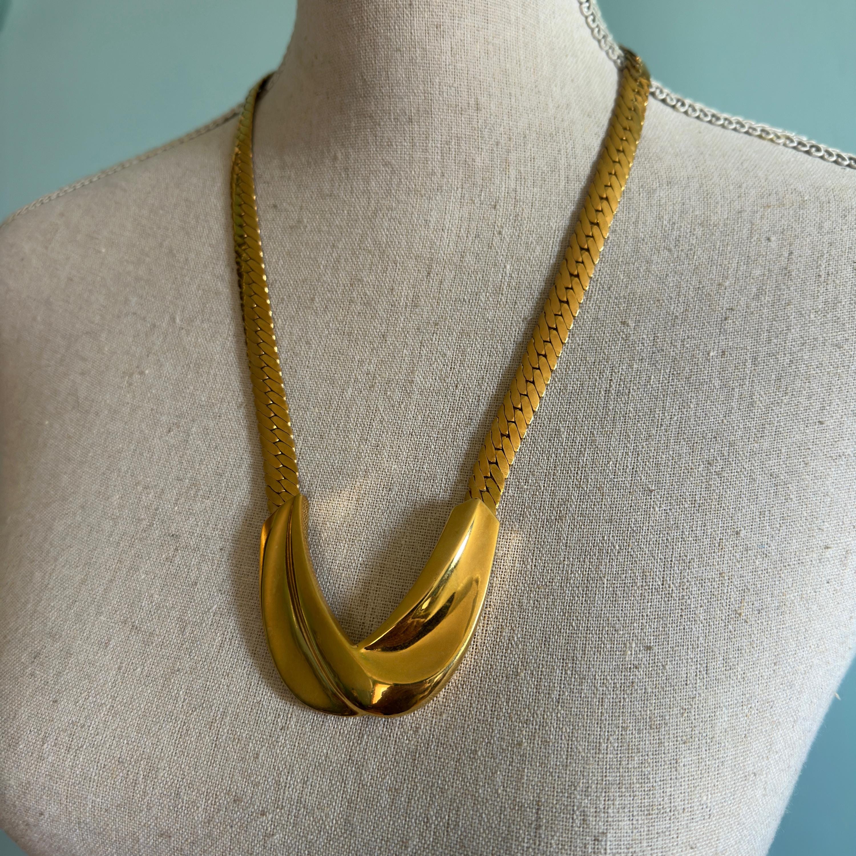 Vintage NAPIER Gold Plated Bib Necklace: Mid Century Modern 