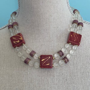 JAPAN Deco Style Lucite & Hand Painted Ceramic Tile Choker Necklace