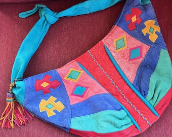 VIVA of CALIFORNIA Fiesta Collection Southwest Style Patchwork Genuine Leather Shoulder Bag