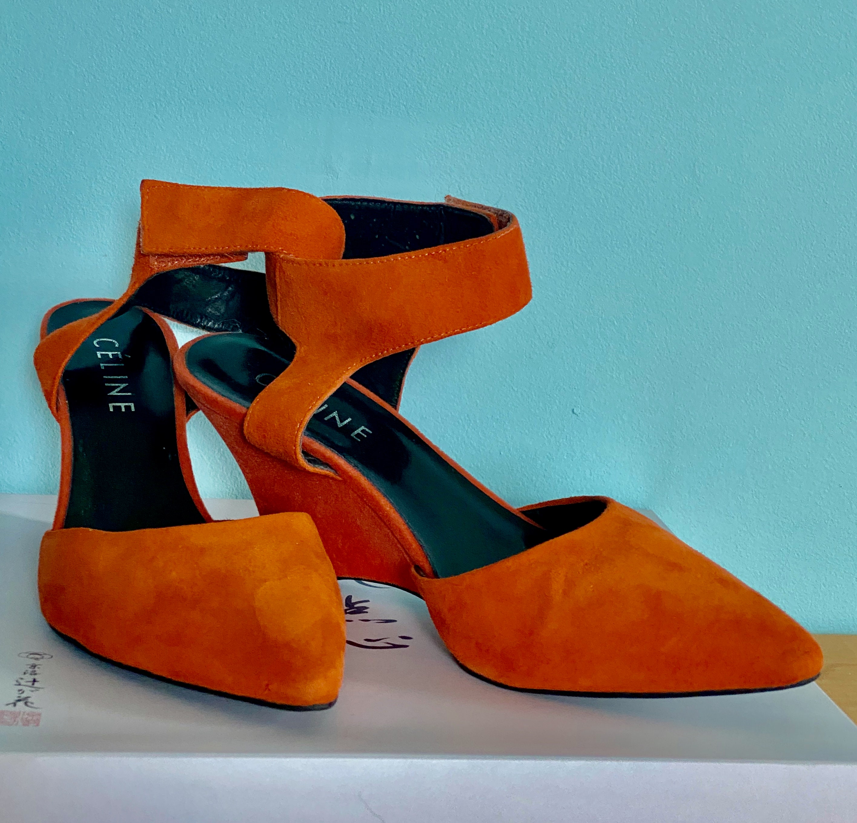 CELINE Paris Burnt Orange Suede Ankle Strap Shoes Size EU36/US