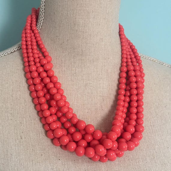 Collier En Perles De Bakélite Couleur Corail - Vintage - Occasion