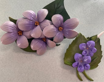 Two Sweet Violets Handcrafted Leather Brooches