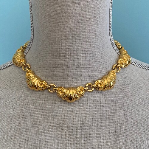 Signed AS Etruscan outlet Gold Plated Scroll Statement Necklace