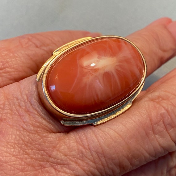 Chunky MCM Gold & Coral Pink Stone Ring - image 1