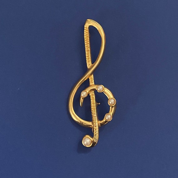 Spilla A Chiave Di Violino Con Strass E Zirconio - Elegante Accessorio Donna In Oro - 2