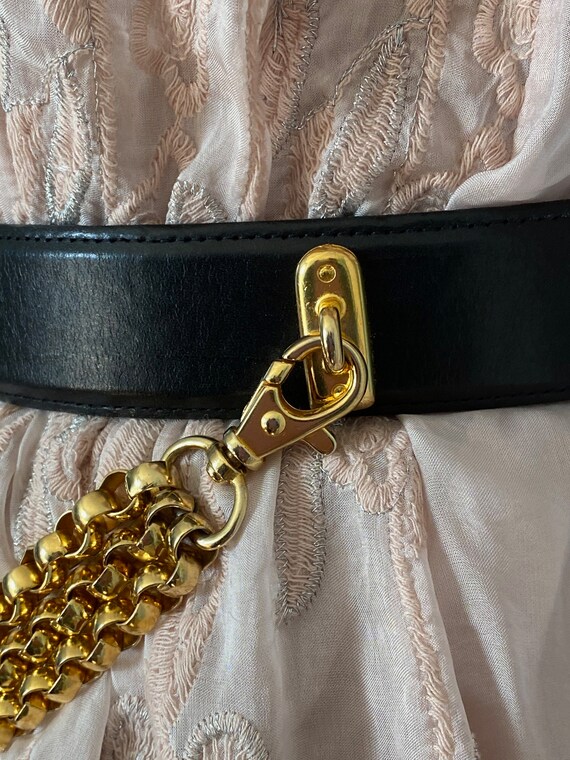 Jill Stuart New York Black Leather Gold Chains Belt Gem