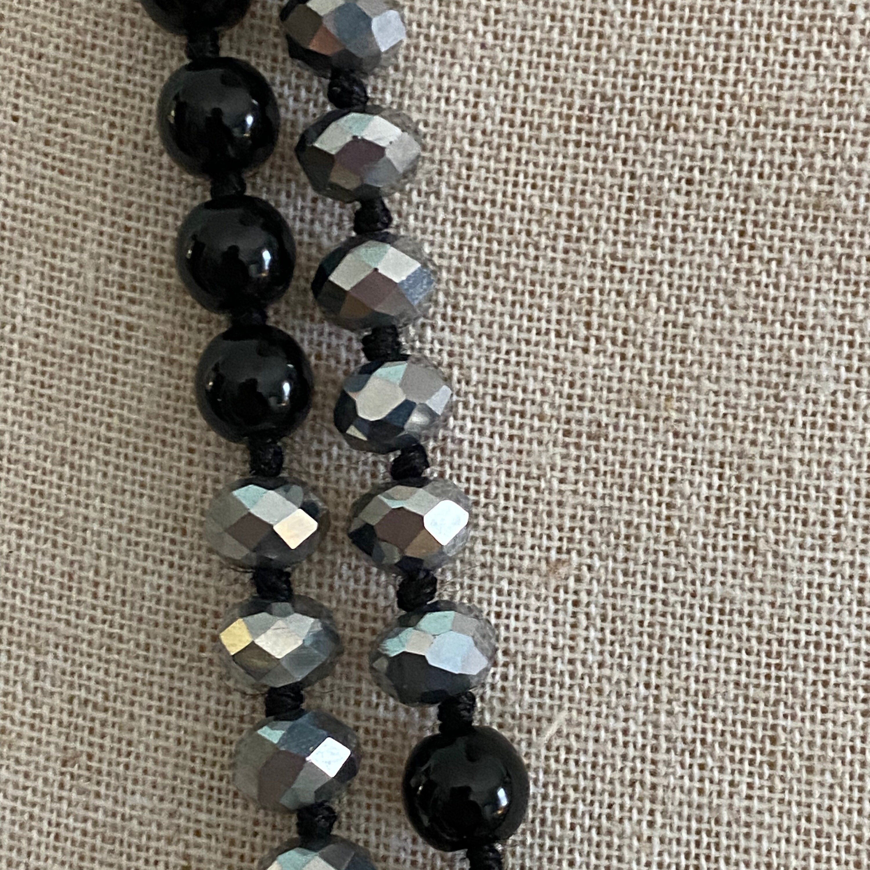 Cool Flapper Length Art Deco Style Black & Faceted Silvered Glass