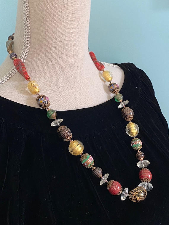 Collier Perles De Murano à Feuille D'or - Torsion, Plaqué Or, Occasion