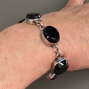 MÉXICO 925 Onyx negro y pulsera de palanca de estación de plata esterlina