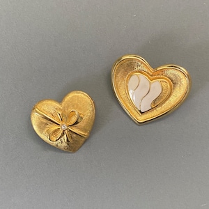 Two Elegant Gold Plated Heart Shaped Brooches
