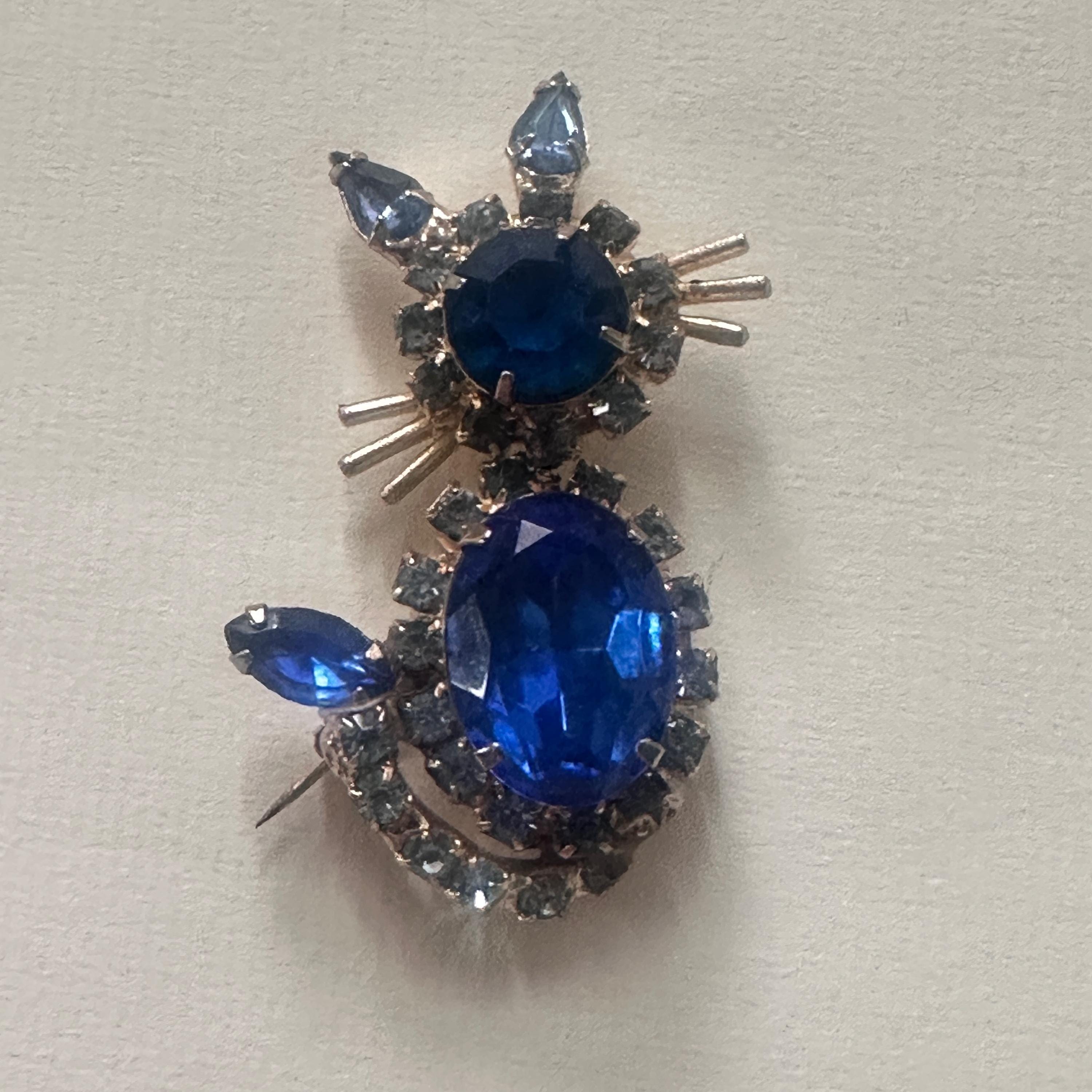 Rare WEISS Shades of Blue Rhinestone & Gold Kinetic En Tremblant