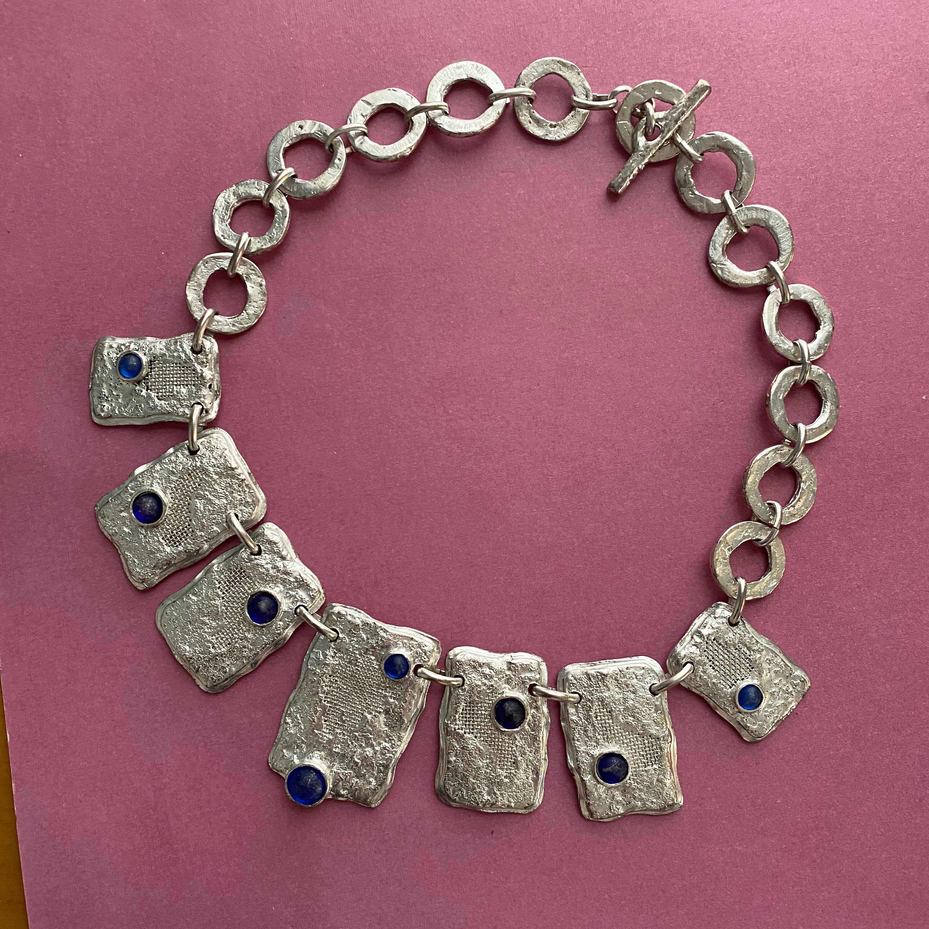 Rare 1990s TON PASCAL PARIS Moderniste Silver & Royal Blue Glass