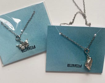 甘くて繊細なEFFYシルバートーンの蝶と貝殻のチャームペンダントネックレス2個セット