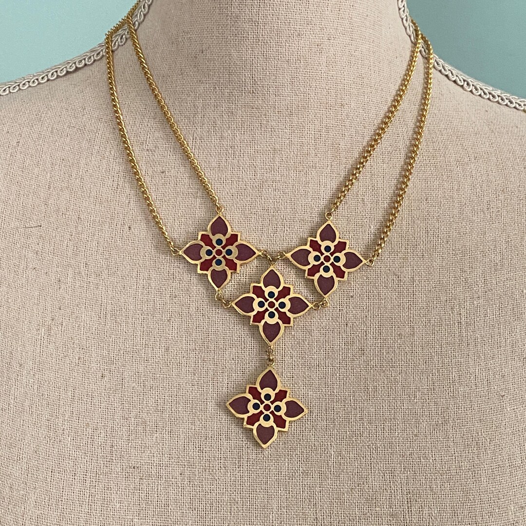Middle Eastern Gold Charming Middle Eastern Style Gold, Deep Purple, Red & Blue Cloisonné ...