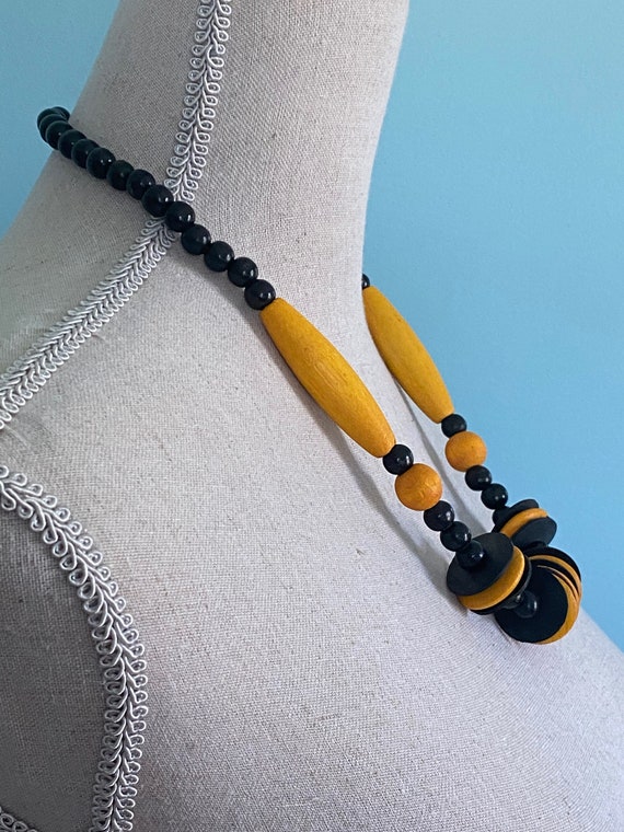 Collier Noir Et Beige En Caoutchouc Et Bois - Neuf Sans Emballage, Style Ethnique Moderne