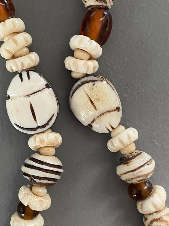 Carved Bone Scarab & Glass Amber Bead Boho Hippie… - image 4