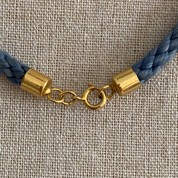 Pretty Cloisonné Heart Pendant on Blue Rope Neckl… - image 5