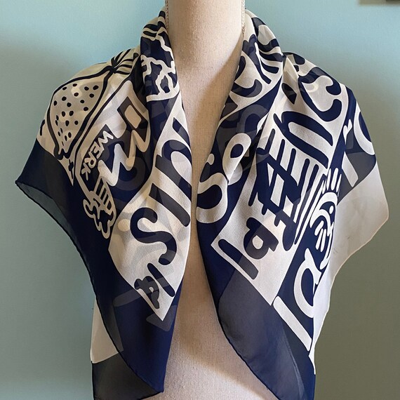 JEAN CHARLES De CASTELBAJAC Pop Art Navy & White Silk