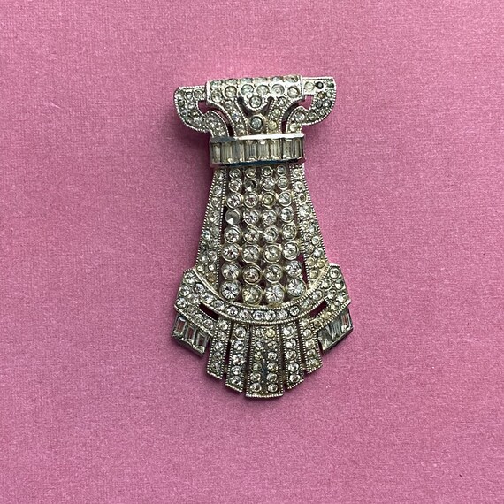 Broche Pince Vintage Art Déco / Nouveau - Métal Argenté Avec Strass - Occasion