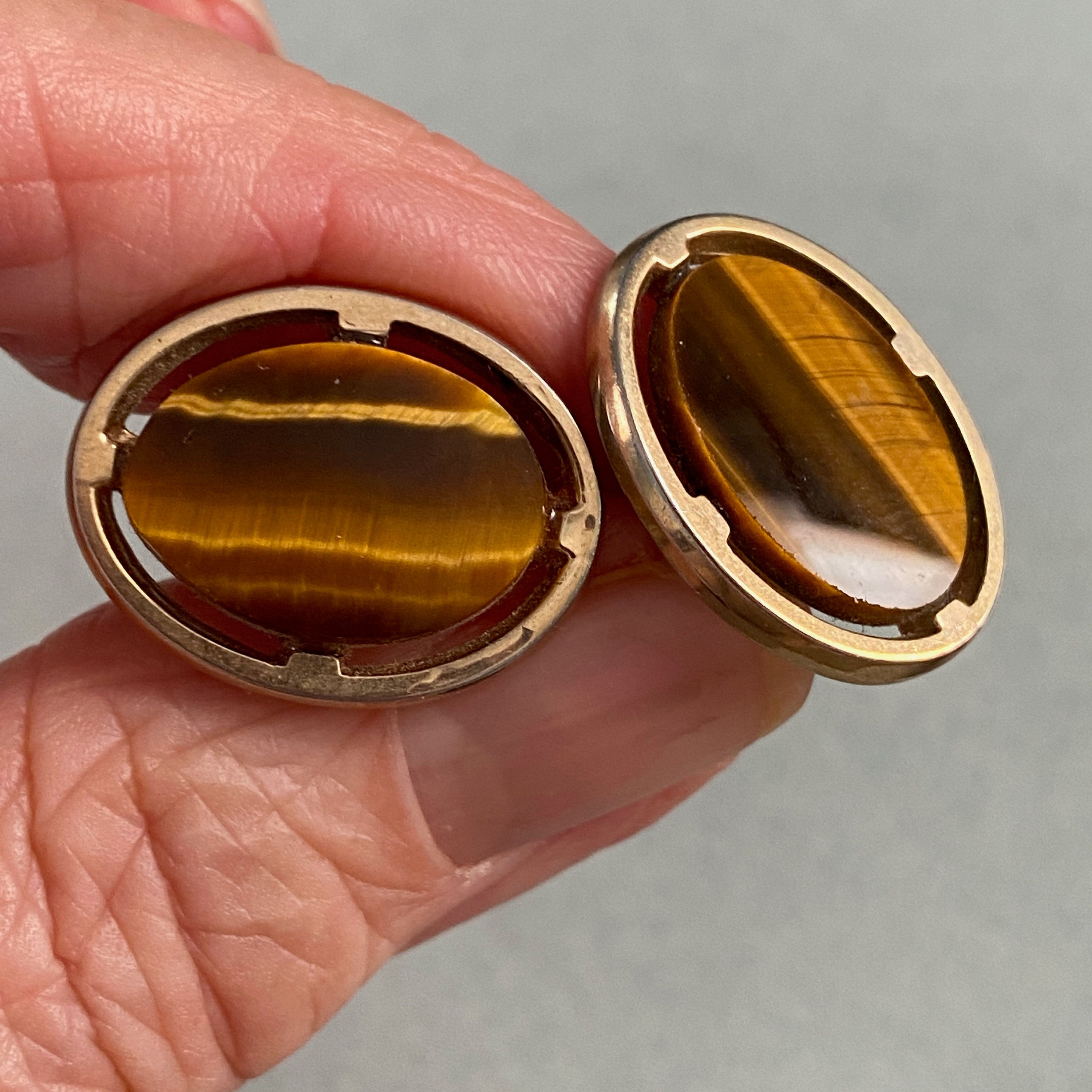 Boutons De Manchette Vintage Dorés Ovales Avec Effet Kaléidoscopique - Dimensions 2,5 X 1,5 Cm, Occasion Très Bon état