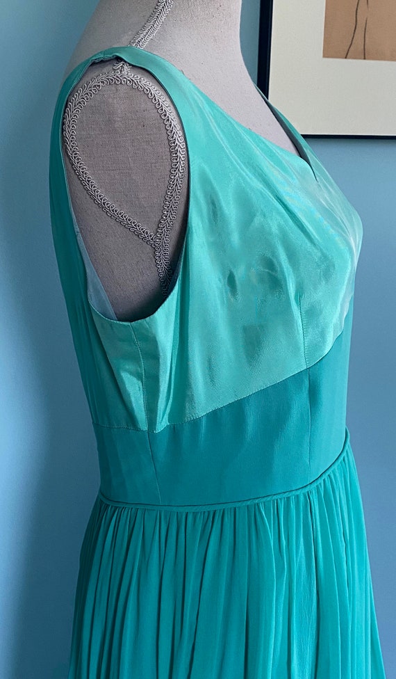 Long 1960s Seafoam Chiffon & Satin Evening Gown S… - image 4