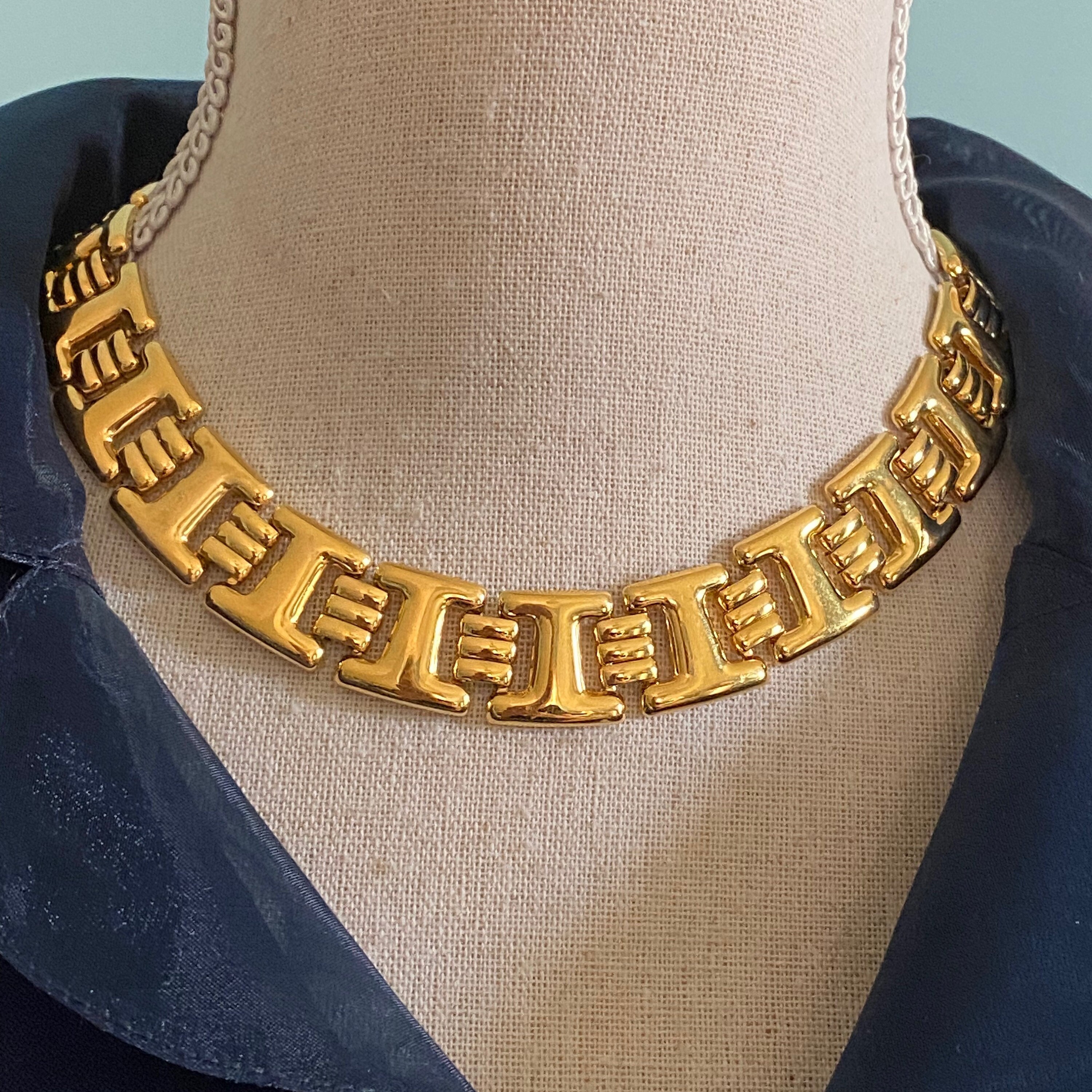 Gold Greek Key Pattern Link Necklace